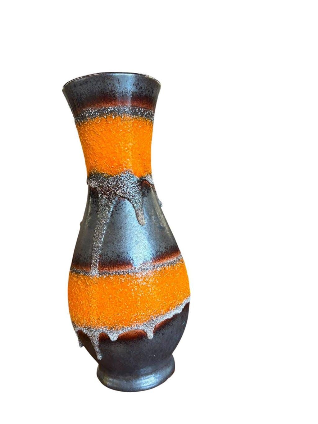 Vintage black/orange fat lava vase