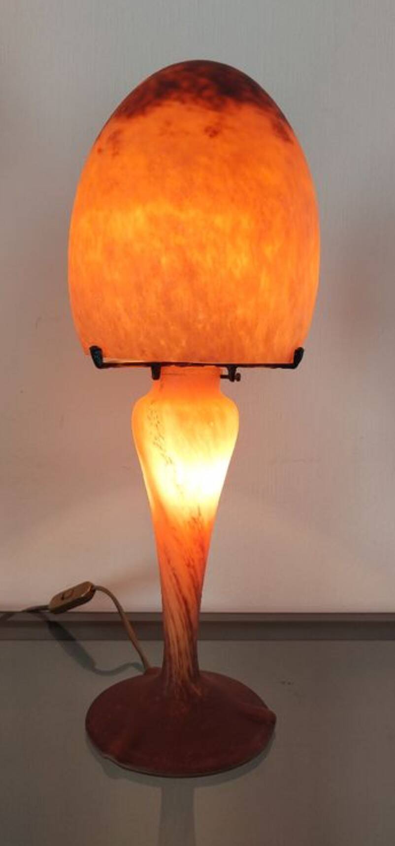 Vintage mushroom lamp glass paste signed art de France 1970
