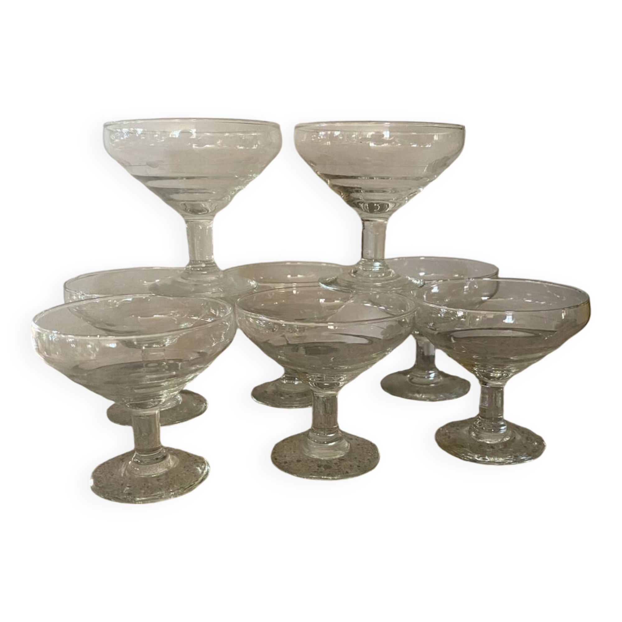 8 old champagne glasses