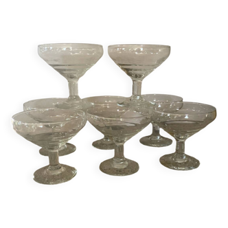 8 old champagne glasses