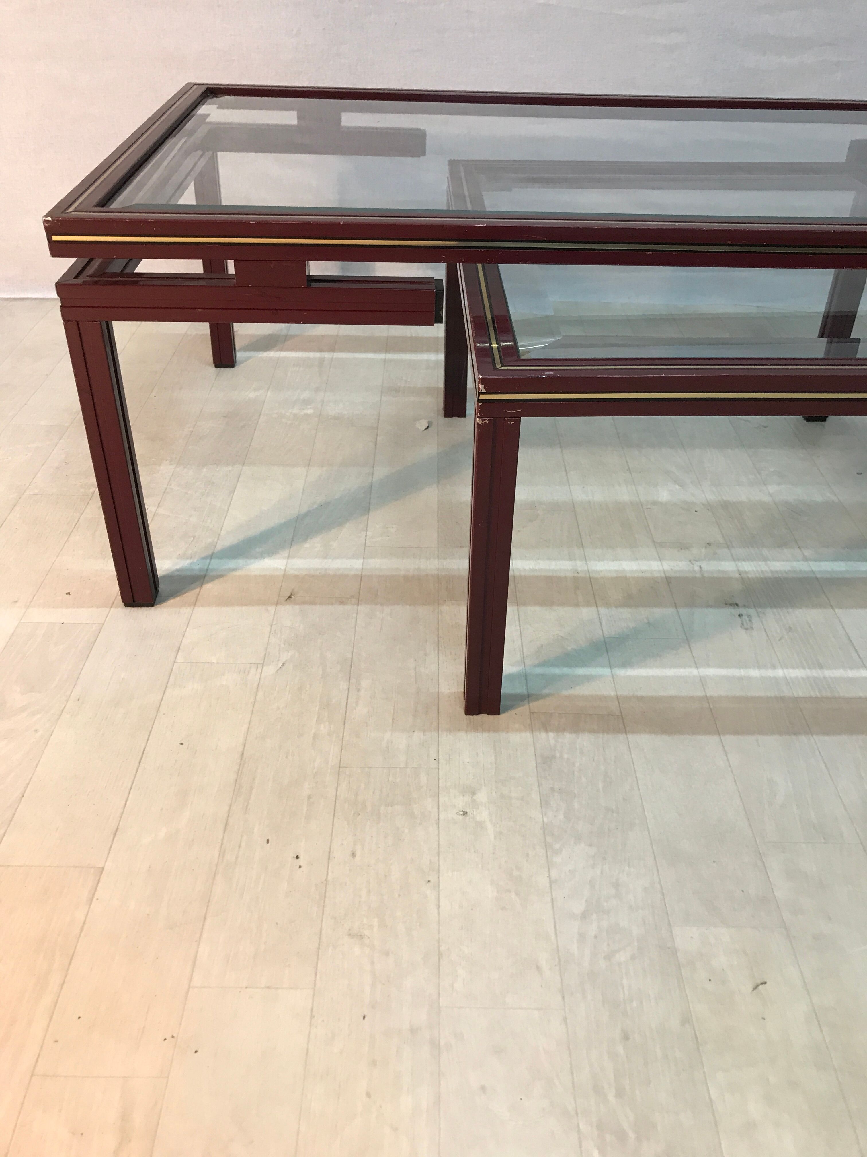 Pierre Vandel metal lacquered stone bass table and glass