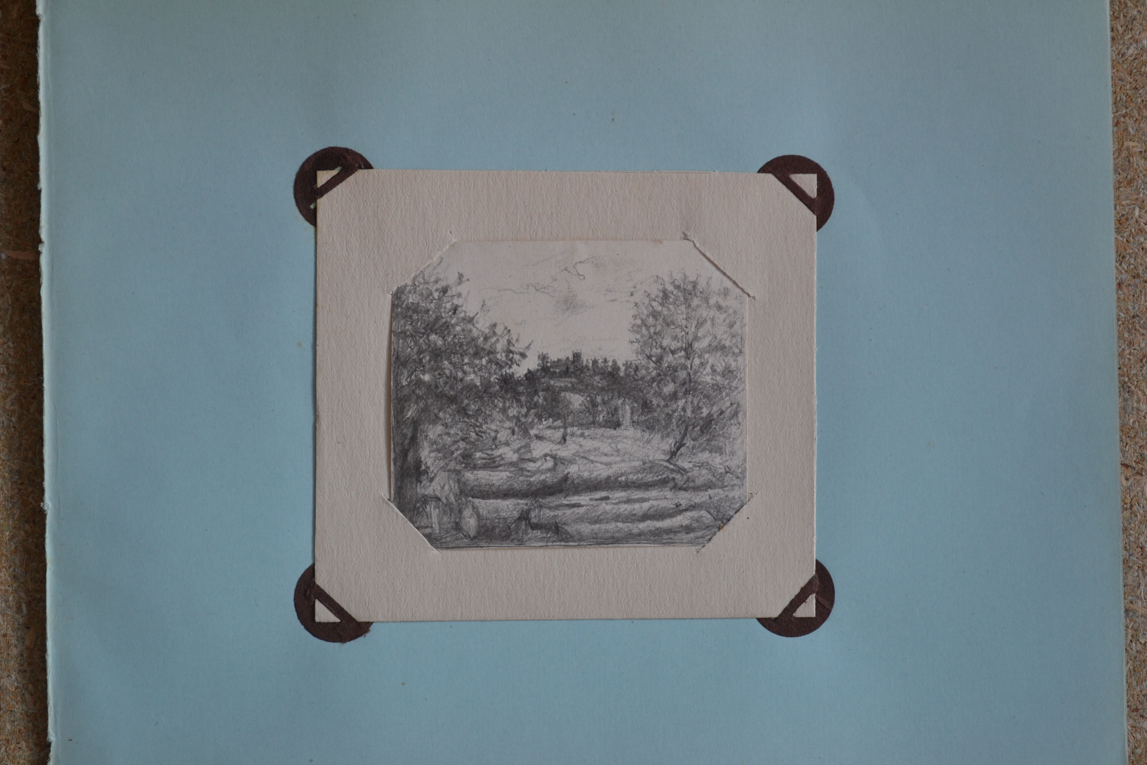 Miniature pencil drawing circa 1910 english countryside