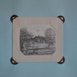 Miniature pencil drawing circa 1910 english countryside