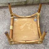 Rattan end table with 1 shelf in vintage oak veneer from the 80s Maugrion