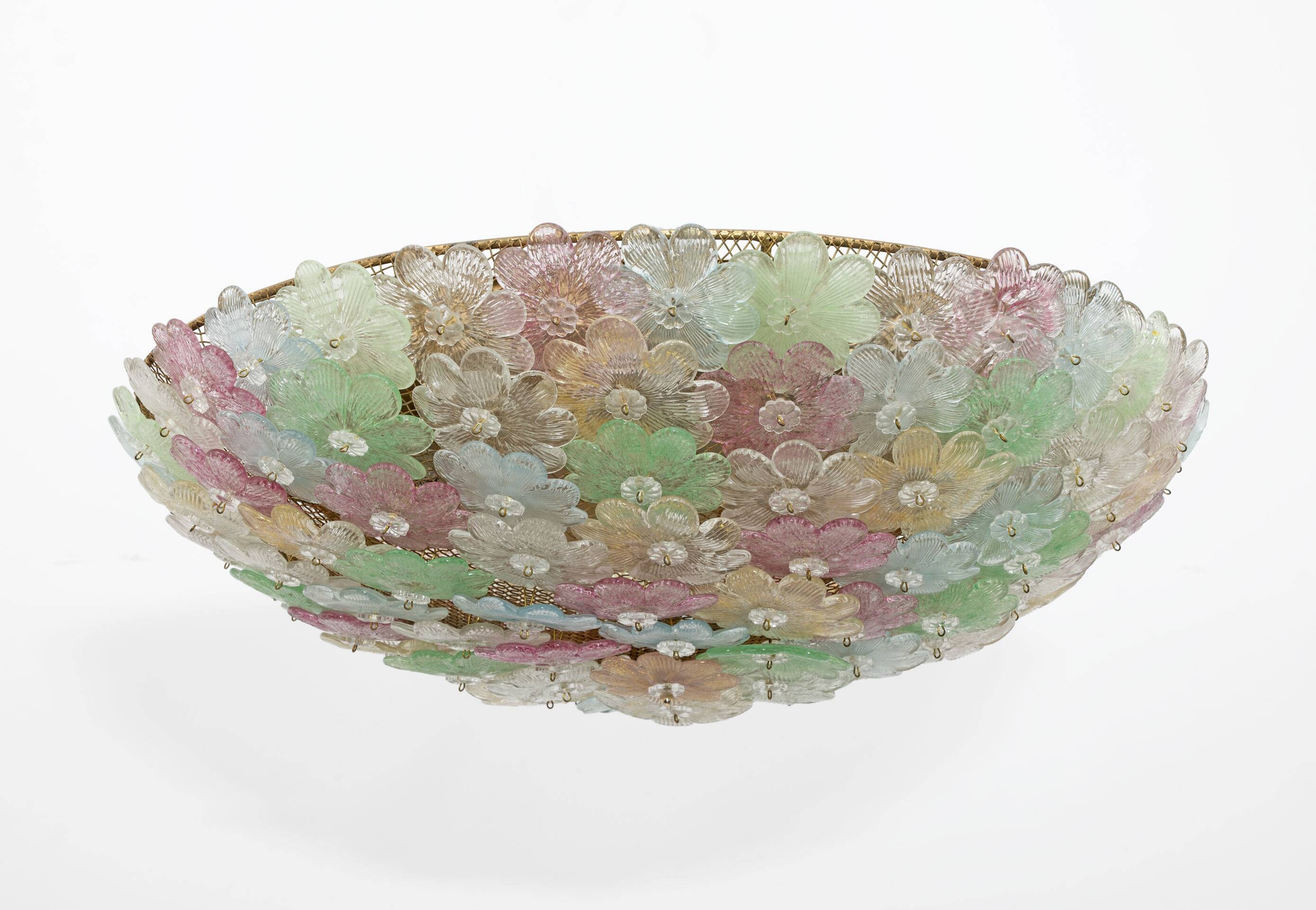 Attribué à Barovier & Toso, plafonnier en verre de Murano de style moderne du milieu du siècle