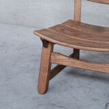Brutalist mid-century low wooden lounge chair