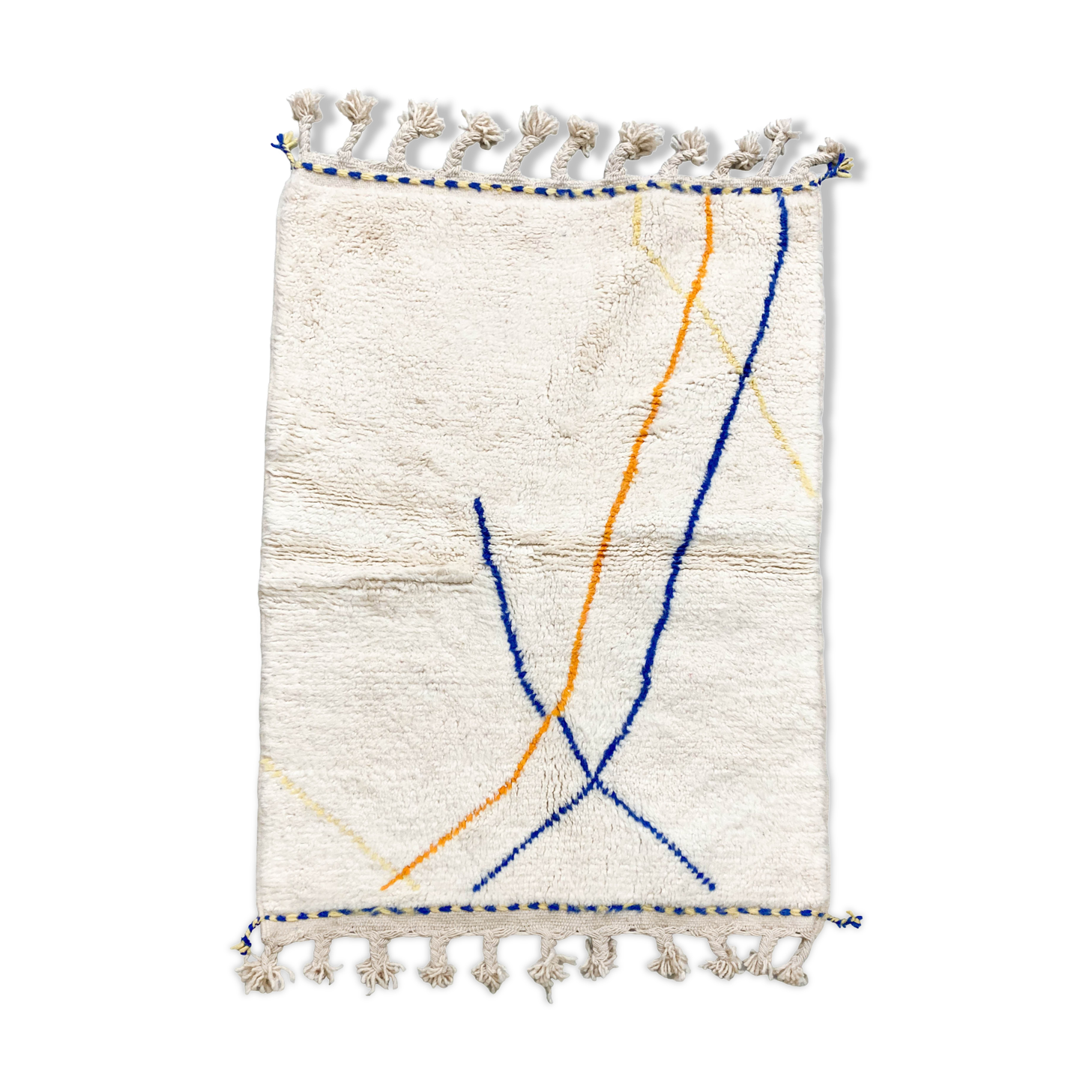 Moroccan Berber beni ouarain ecru rug with colored lines 145x98cm