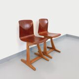 Paire de chaises design vintage ASS Schulmöbel Pagholz Thur-Op-Seat en bois courbé et hêtre