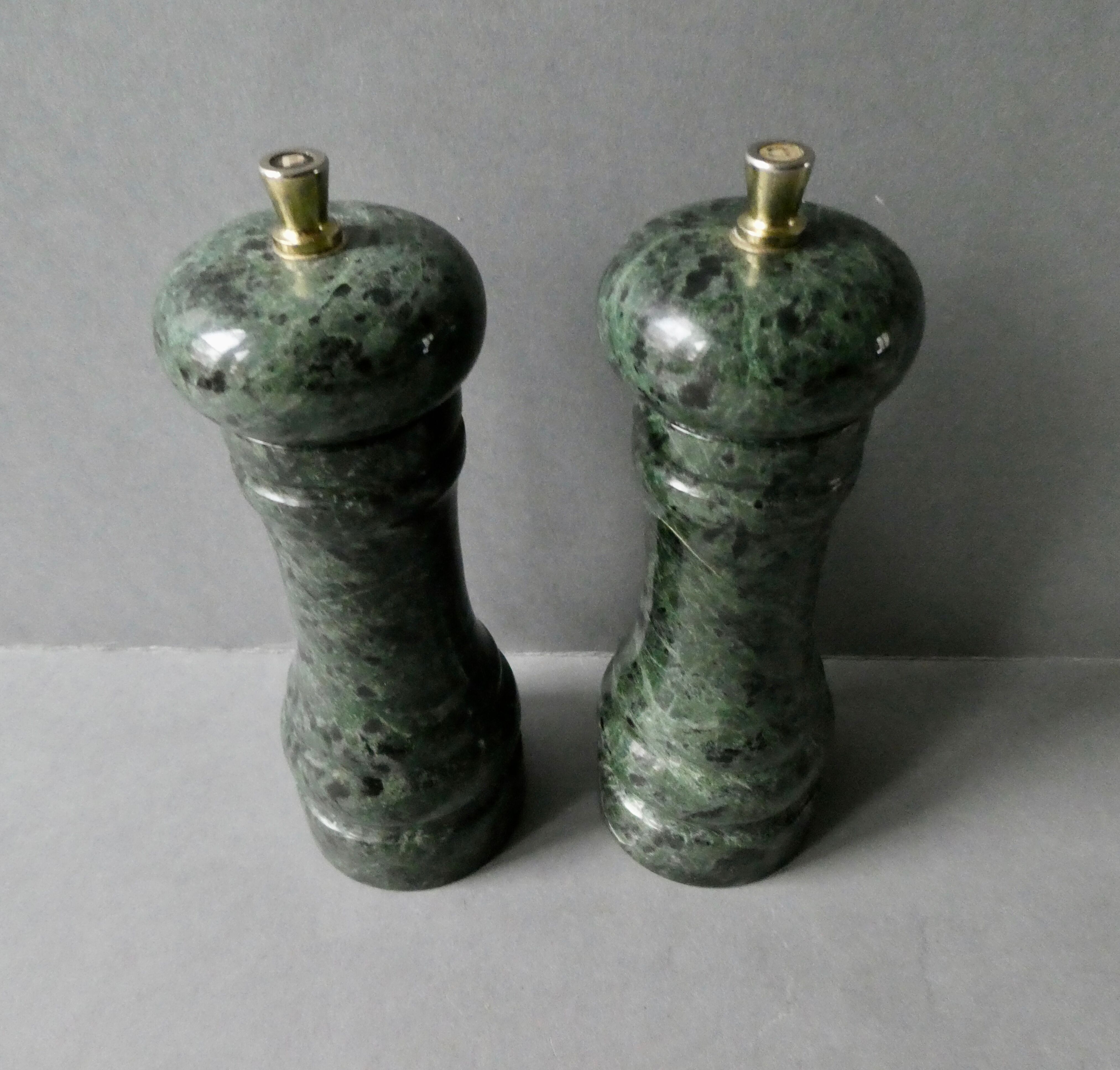 Green marble and pepper shaker set