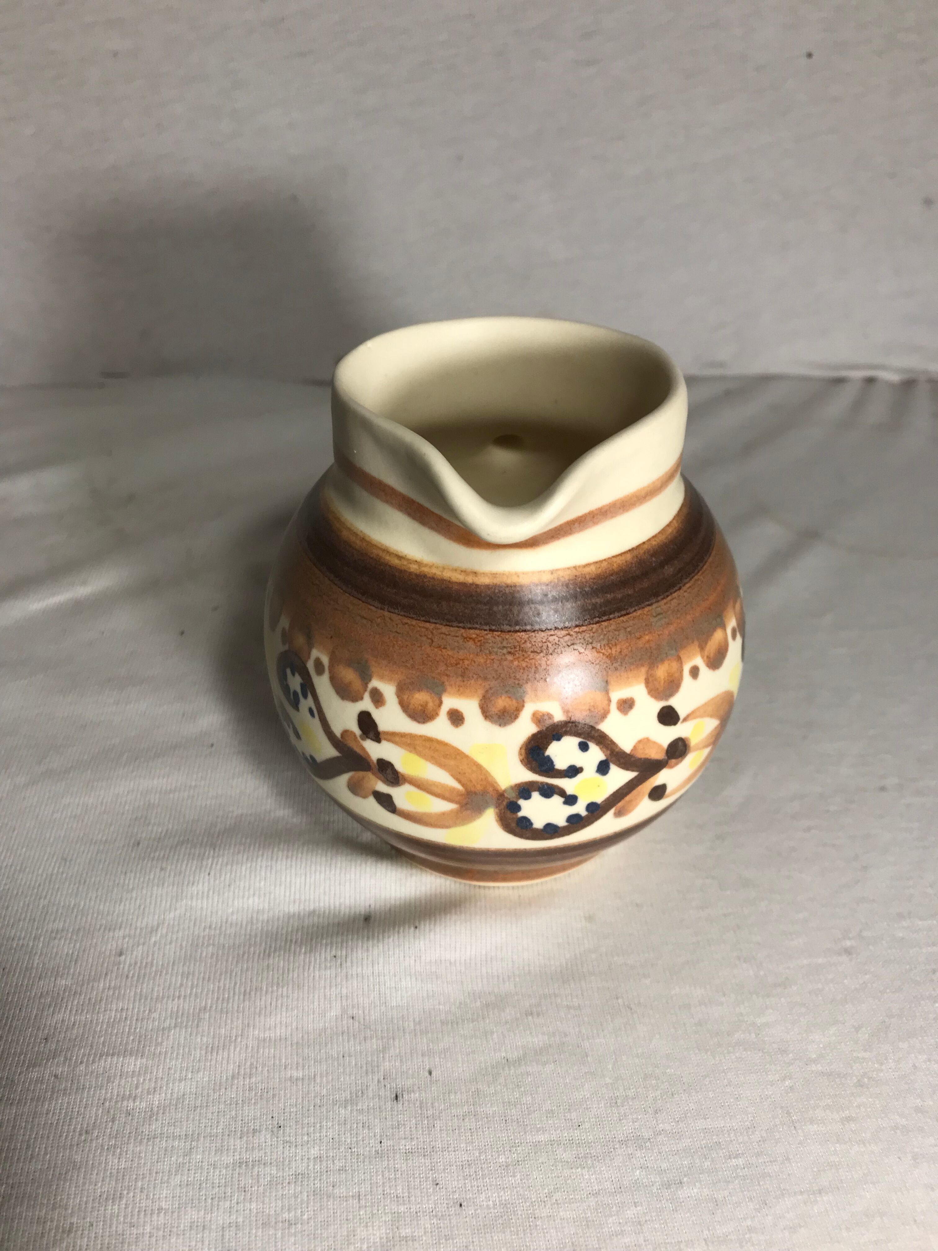 Old Quimper ceramic beige vintage ceramic jug