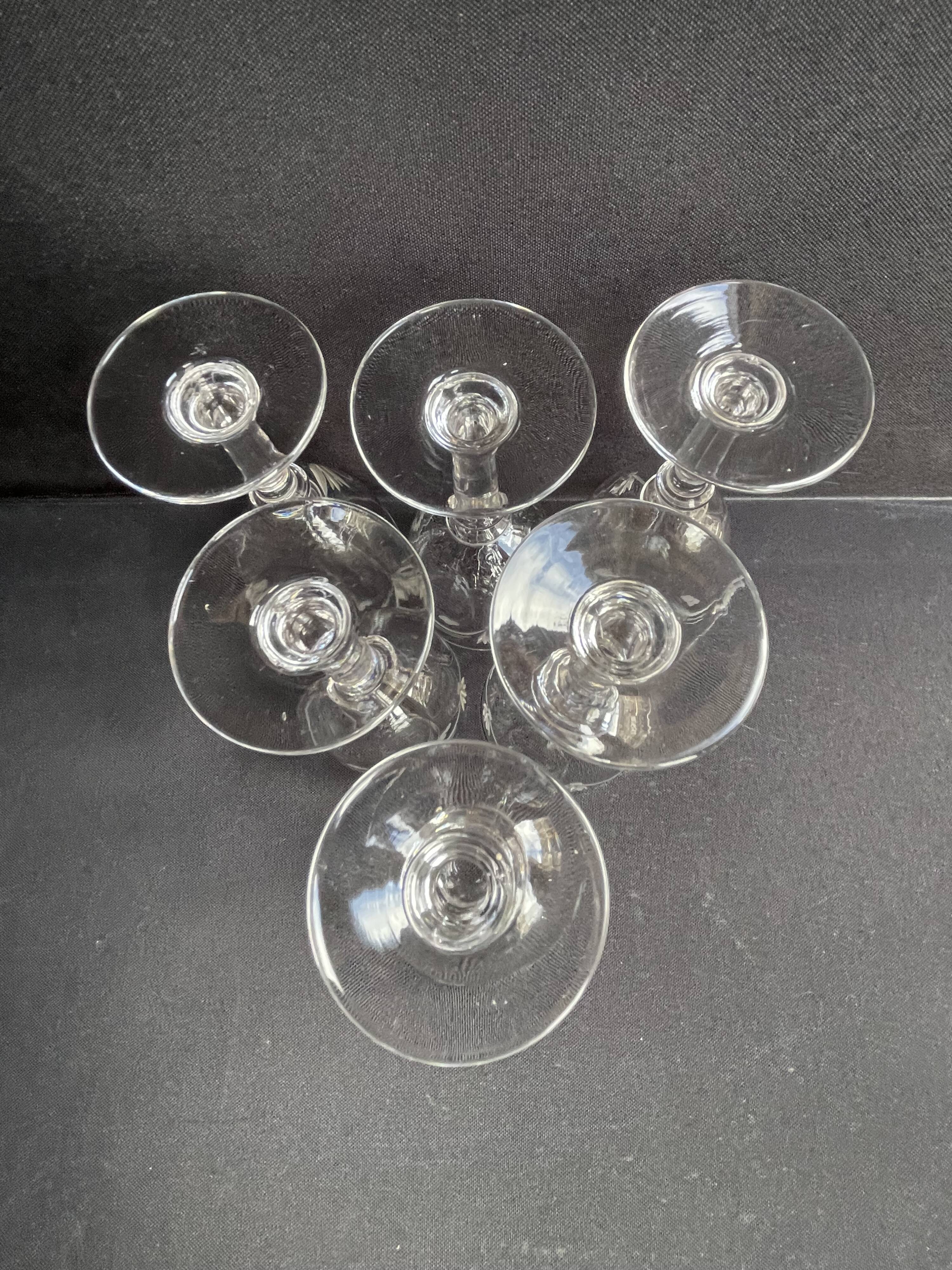 6 White wine or port glasses in blown, cut and engraved crystal