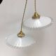 Pair of vintage white opaline pendant lamps with serrated edges