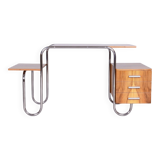 Restored bauhaus writing desk, by andré lurcat, walnut, new polish, czech, 1930s
