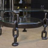 Round coffee table steel chain links 1970