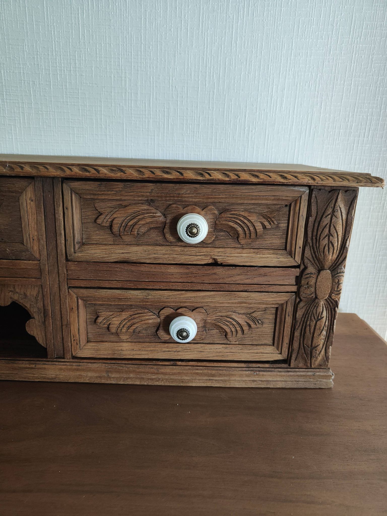 Antique carved oak desk.