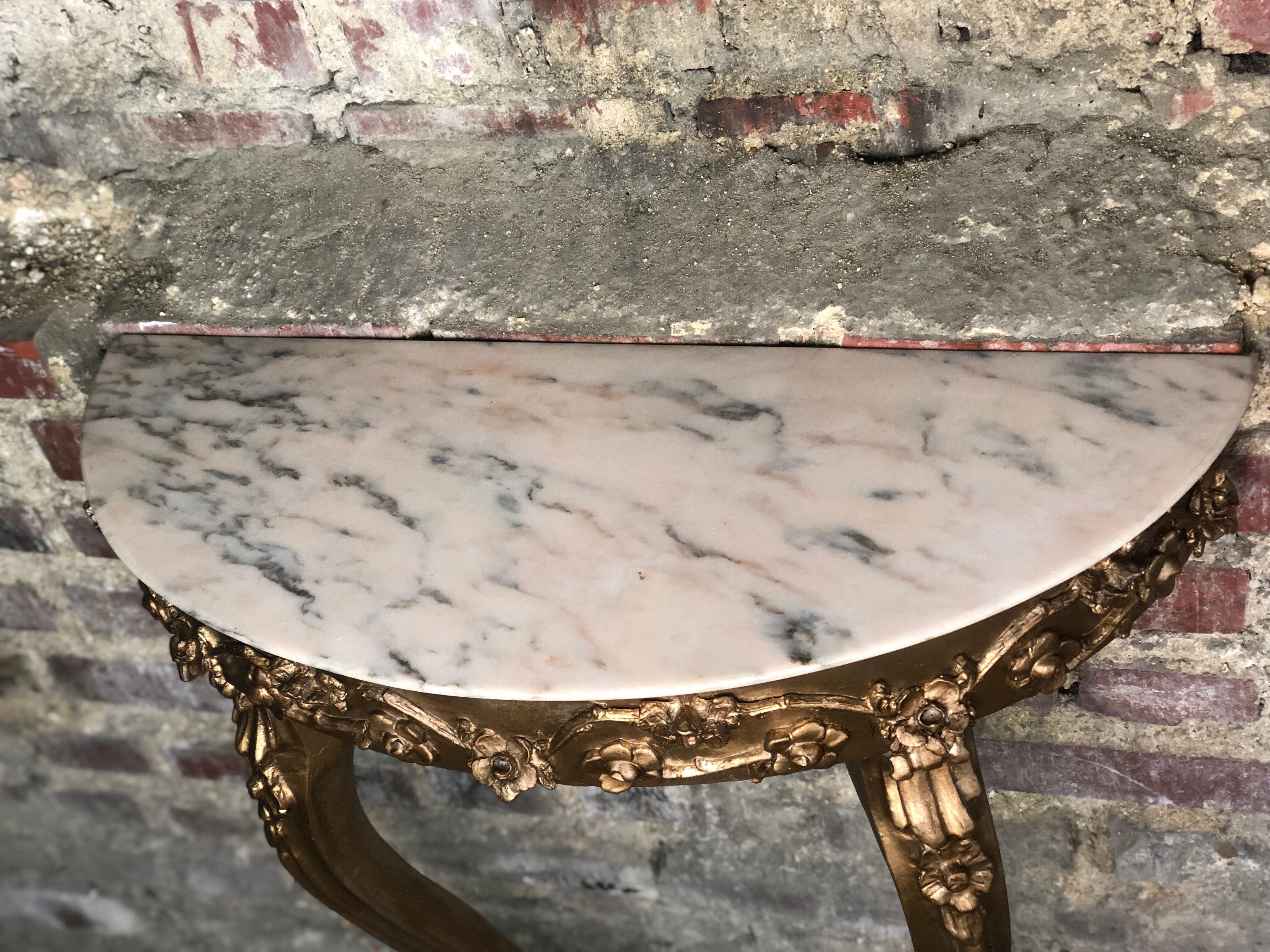 Louis XV style console in carved wood with marble top