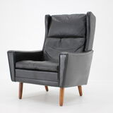 1970s leather wingback lounge chair, denmark