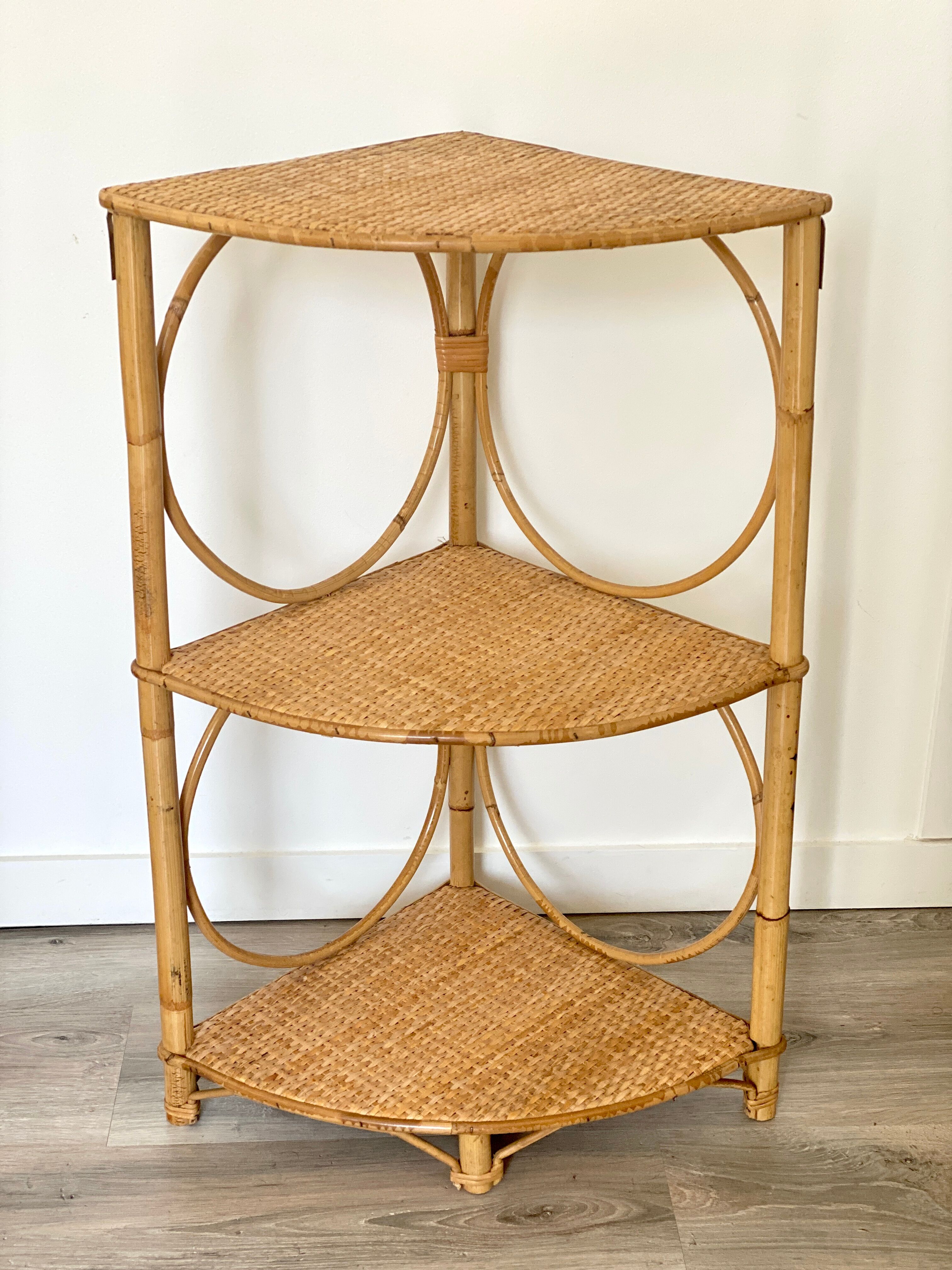 Rattan corner shelf
