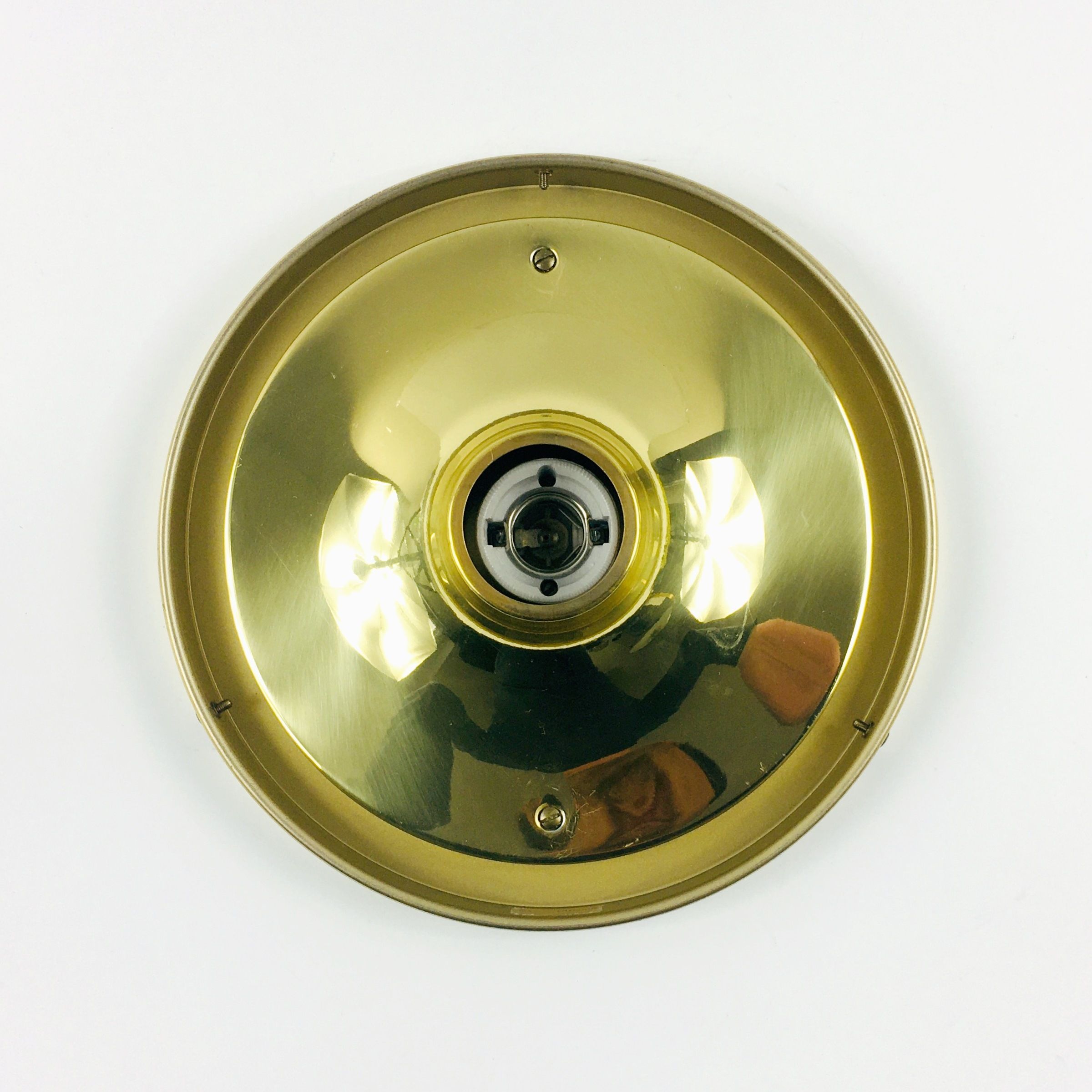 Pair of mid-century minimalist iron & glass flush mounts / ceiling lamps from limburg, germany, 1960