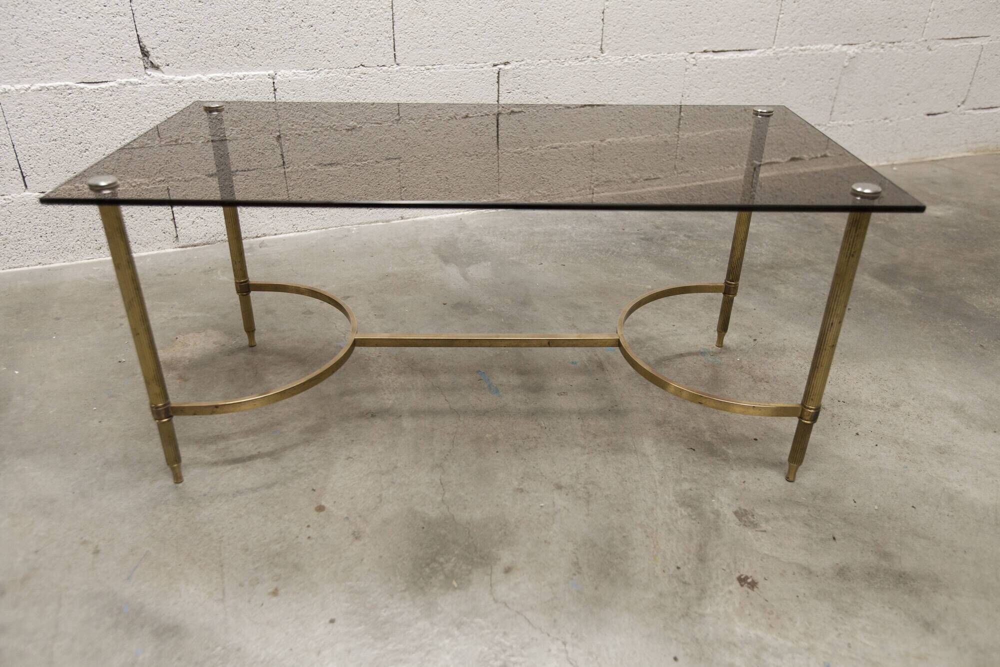 Gold brass coffee table with smoked glass 1970