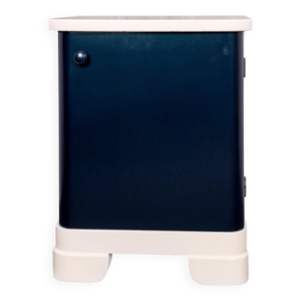 Art Deco bedside table from Hungary, 1930, made of navy blue and cream painted wood.