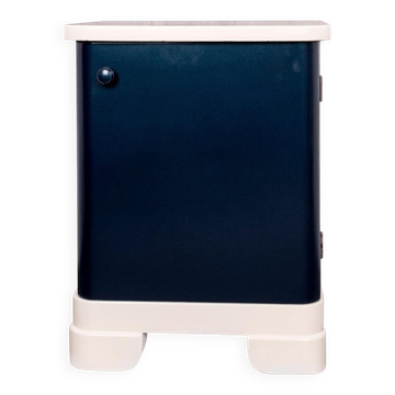 Art Deco bedside table from Hungary, 1930, made of navy blue and cream painted wood.