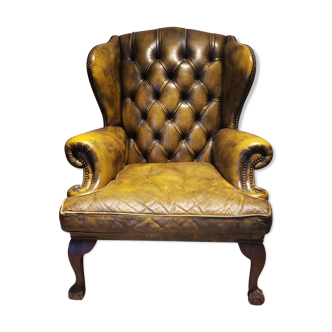 Fauteuil Chesterfield à oreilles avec accoudoirs