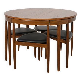 Ensemble table et chaises en teck du milieu du siècle par Hans Olsen pour Frem Røjle, Danemark, années 1950, lot de 5