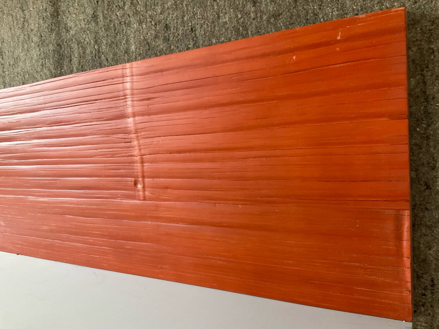 Pair of contemporary wall shelves in steel and stained wood