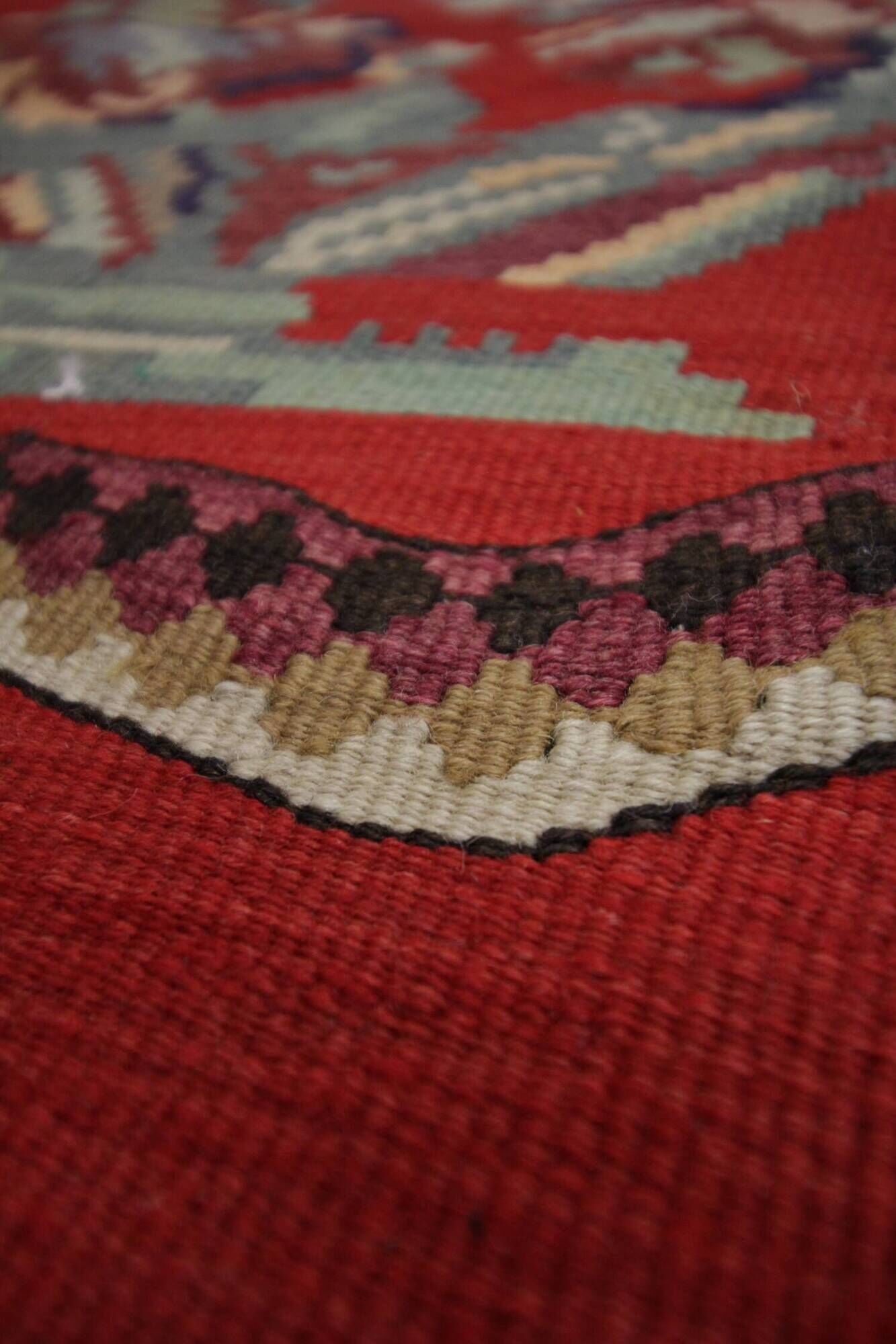 Vintage Red Caucasian Kilim Rug Handwoven Tribal Wool Flatweave Carpet