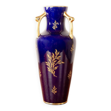 Vase de style Néo-Classique en porcelaine, bleu cobal, Pinon-Heuzé 1930.