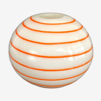 Vintage vase in white spiral orange blown glass. Year 70