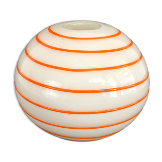 Vintage vase in white spiral orange blown glass. Year 70