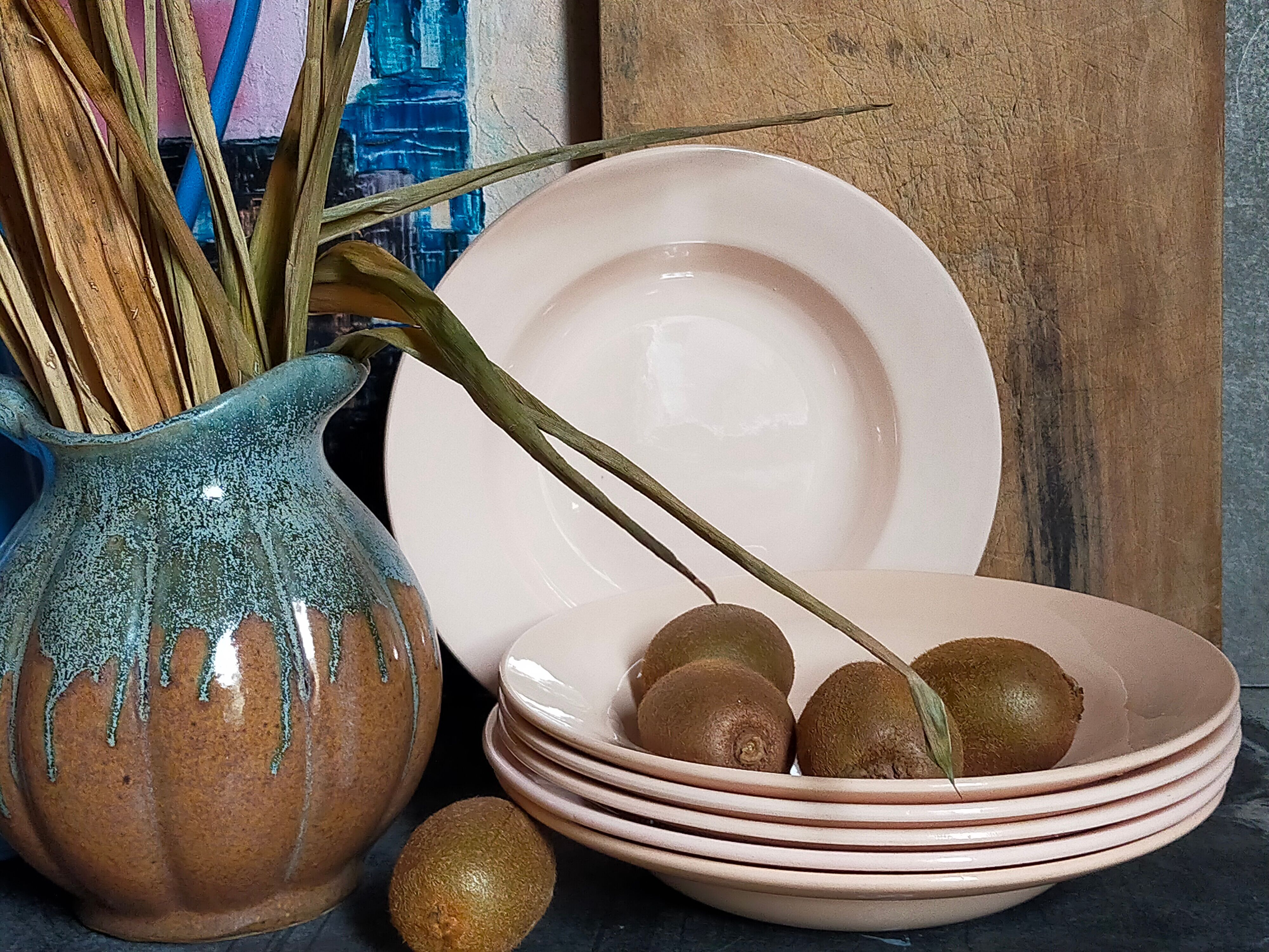 Six pastel earthenware plates from Digoin and Sarreguemines antiques