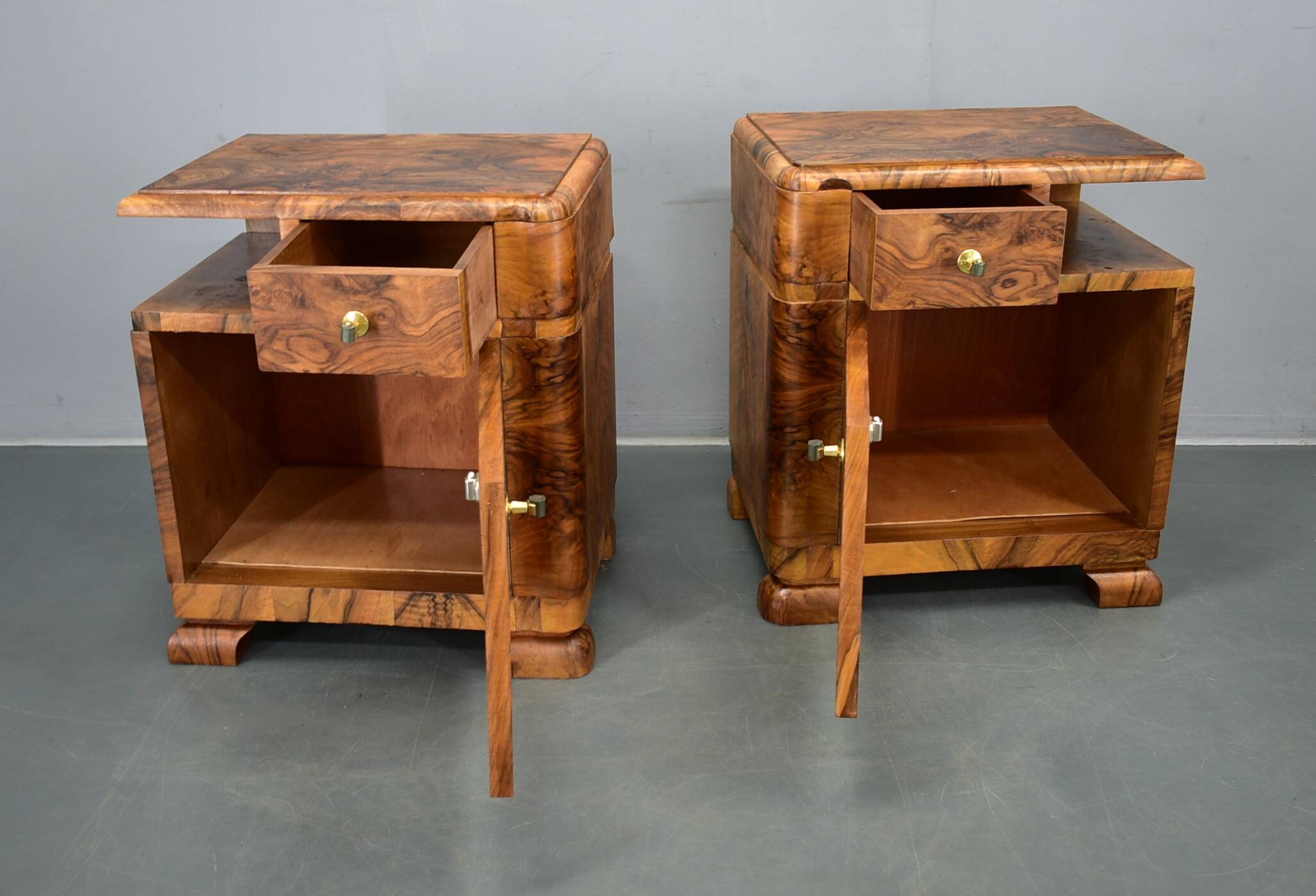 1935s pair of rare art deco bedside tables, Czechoslovakia