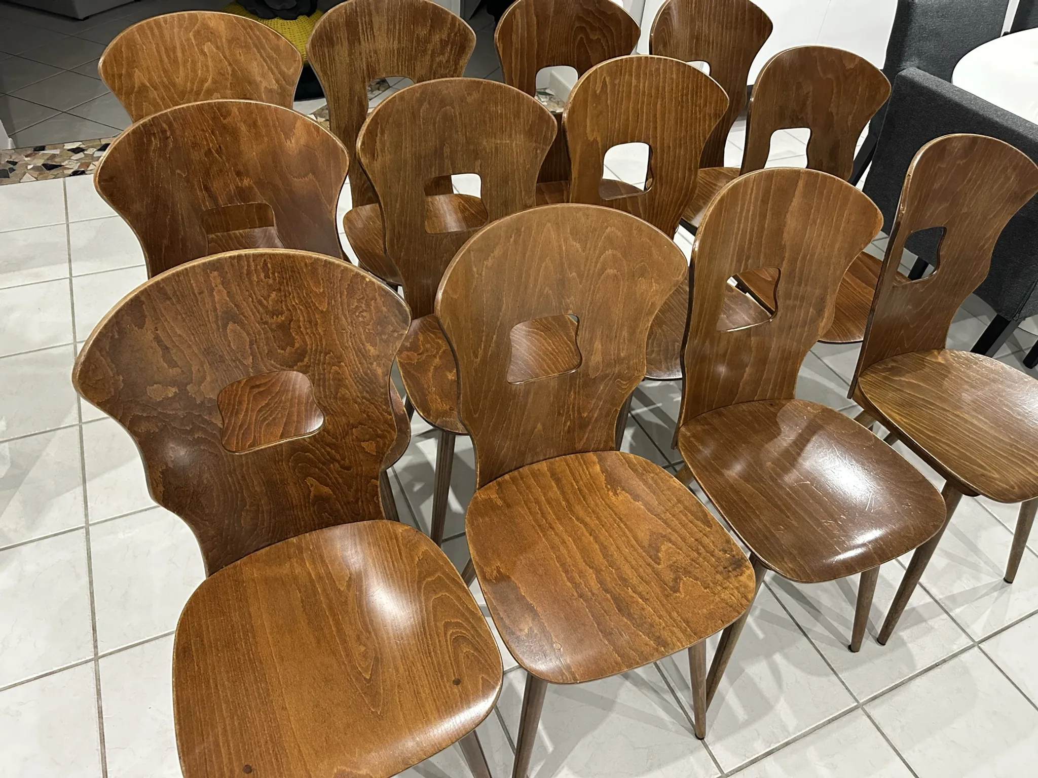 Set of 12 Baumann bistro chairs model Gentiane vintage 1970