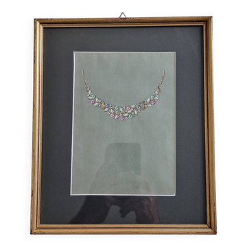 Original gouache from the 1930s, prototype of a unique jewel, New York jeweler, 24 x 28 cm