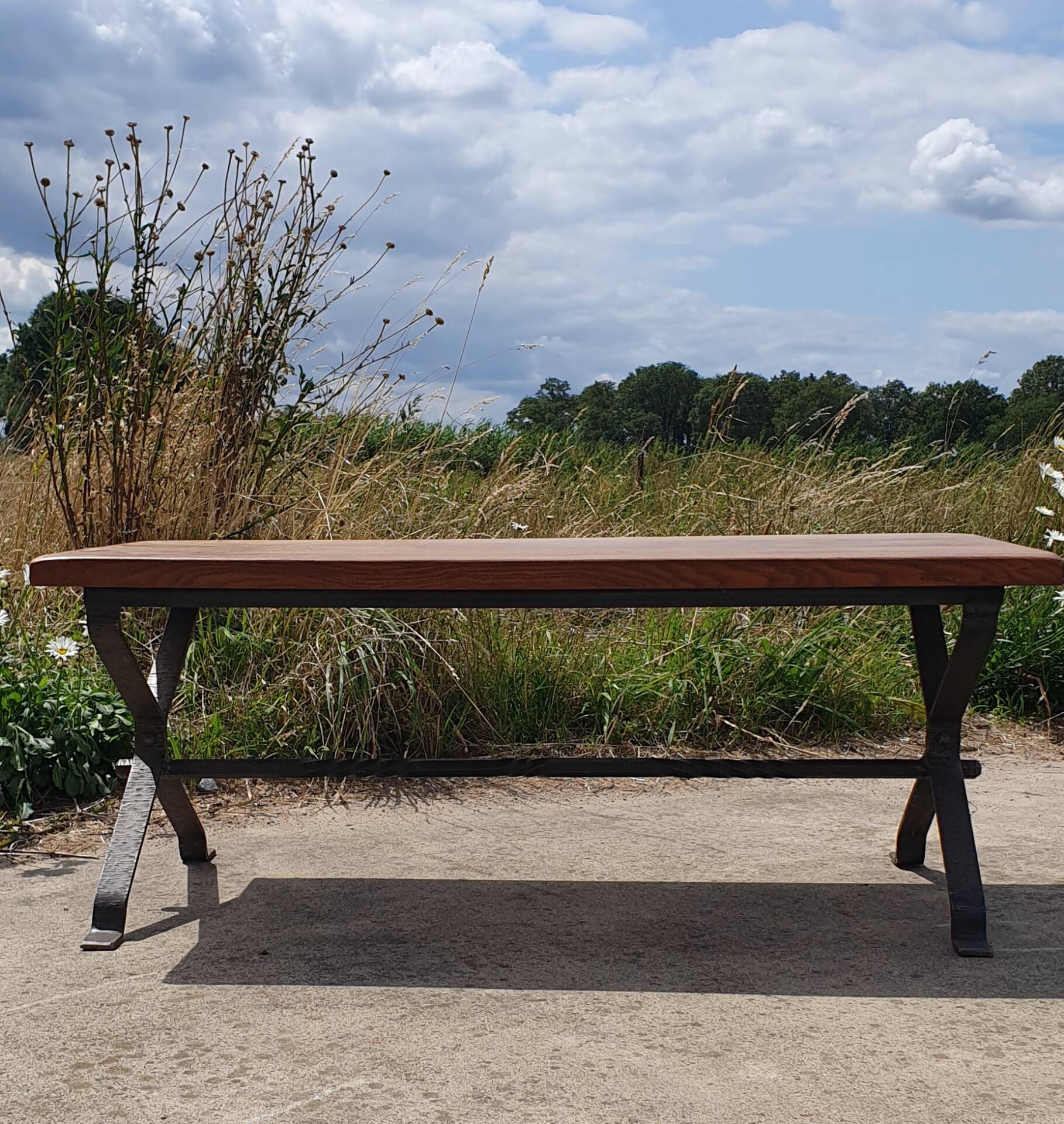 1970s Coffee table oak wrought iron 115 cm