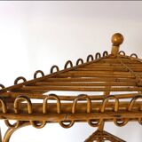 Étagère d'angle sur pied en bambou et rotin