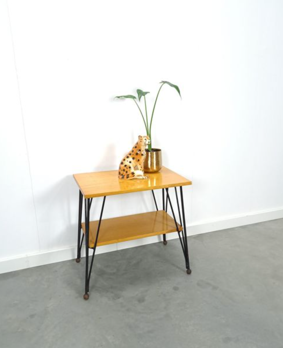Vintage veneer table with steel legs
