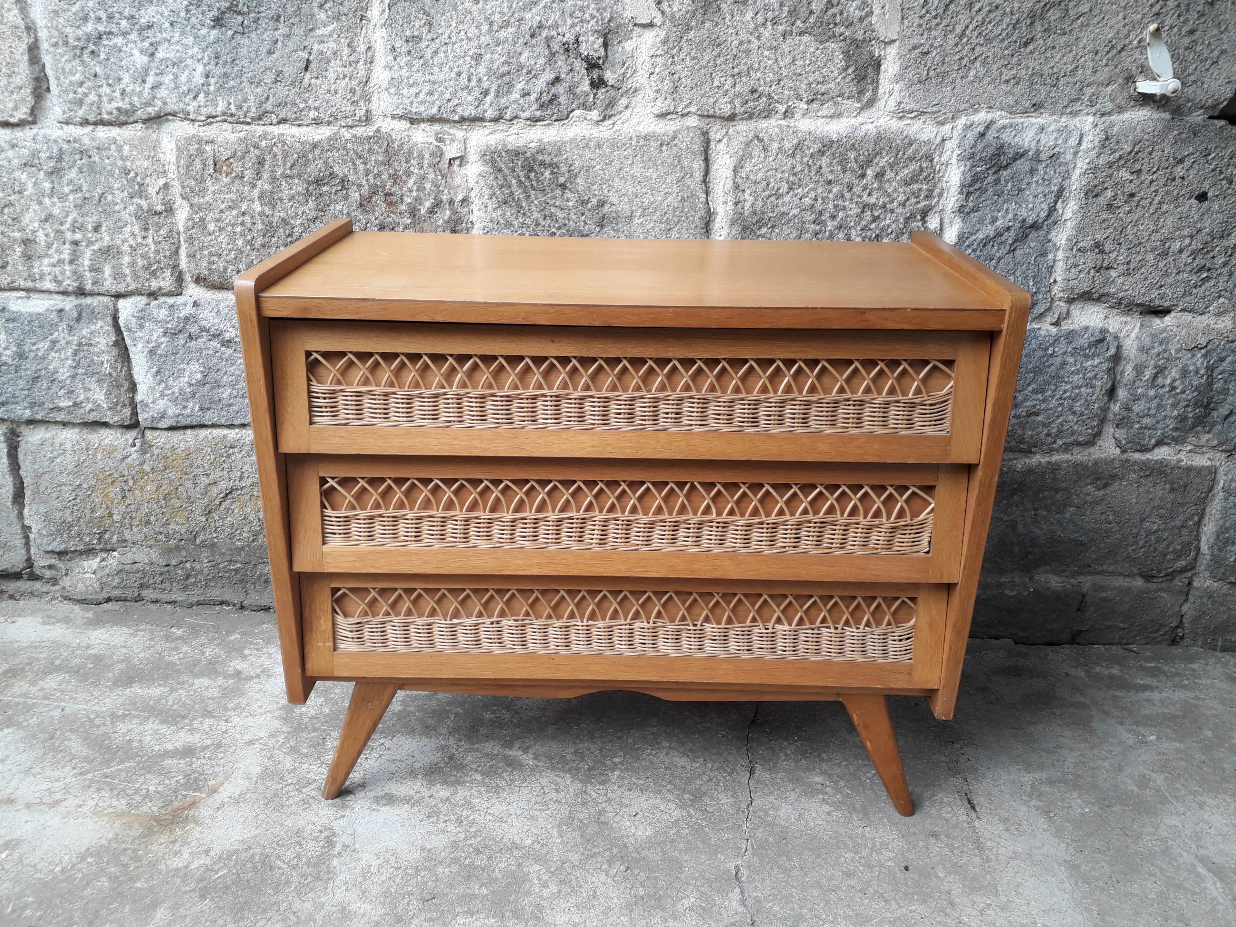 Vintage chest of drawers in rattan compass feet