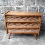 Vintage chest of drawers in rattan compass feet