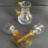 Pitcher and 2 crystal glasses signed XXth