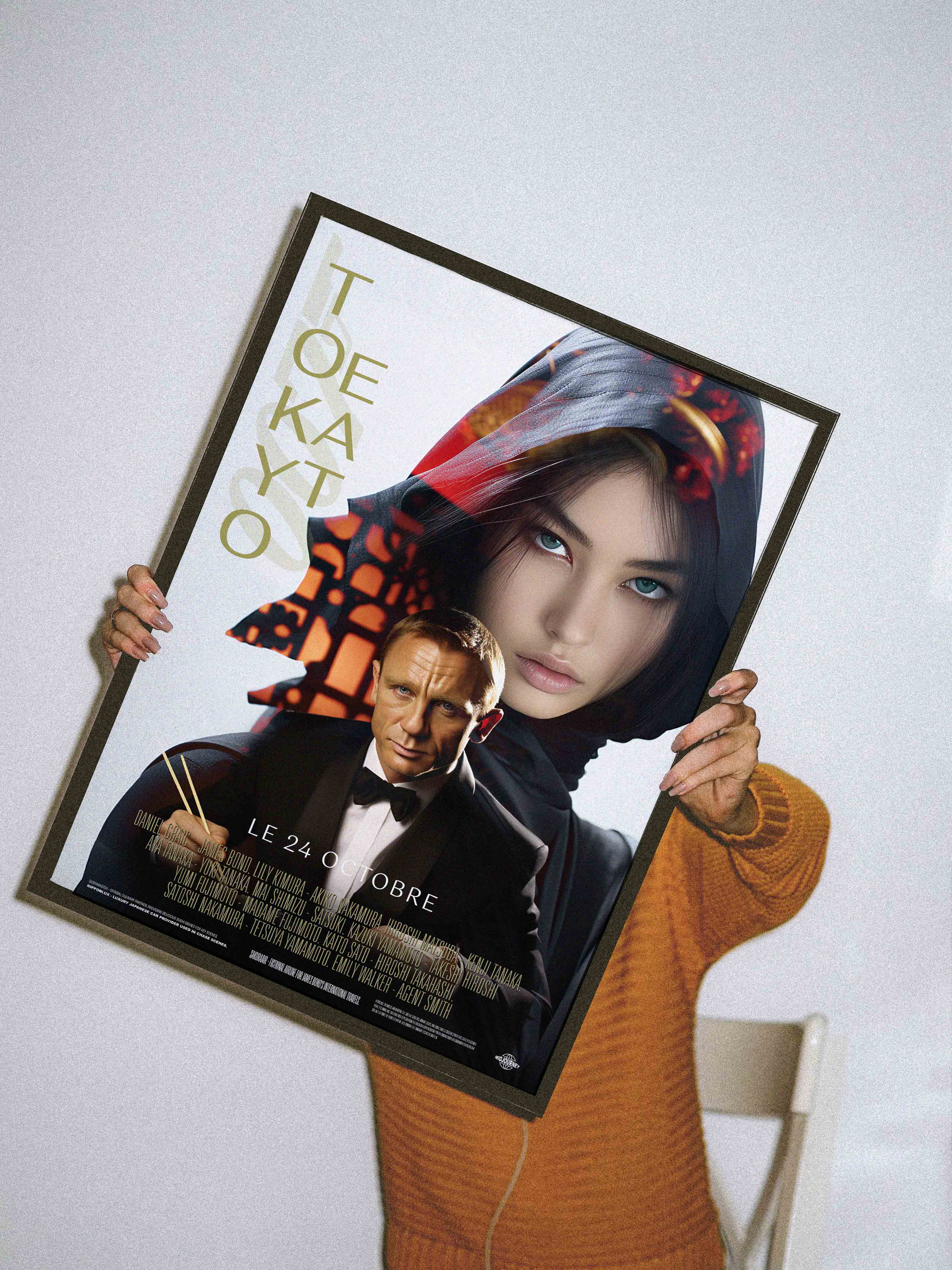 Parodic 50x70cm James Bond poster generated by AI, composed by the gallery.