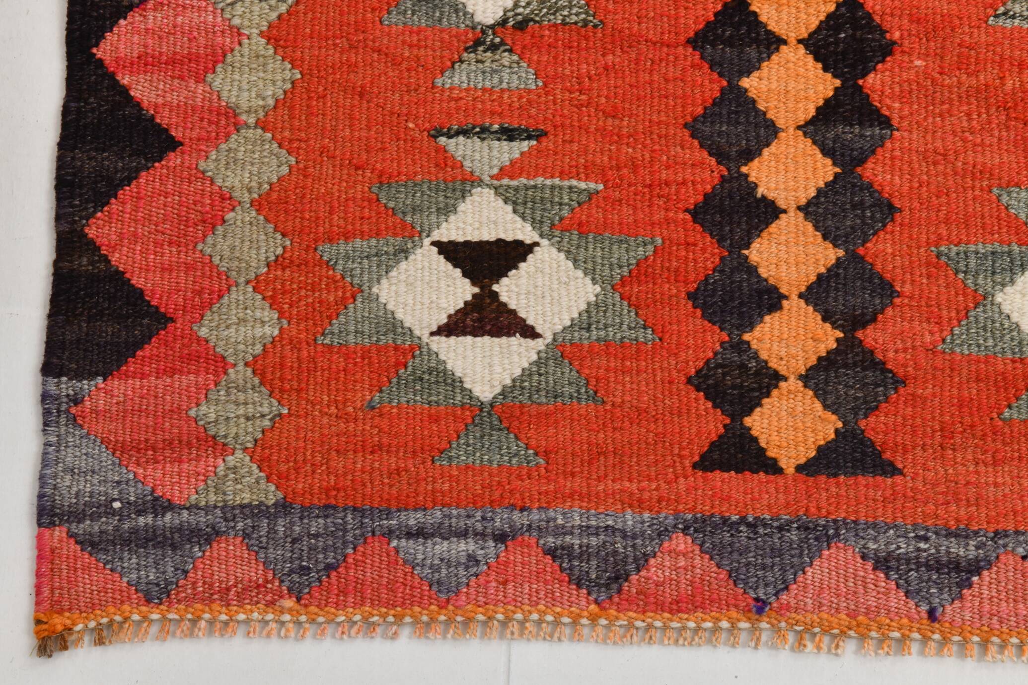 3x11 Orange Tribal Kilim Runner Rug 93x330Cm