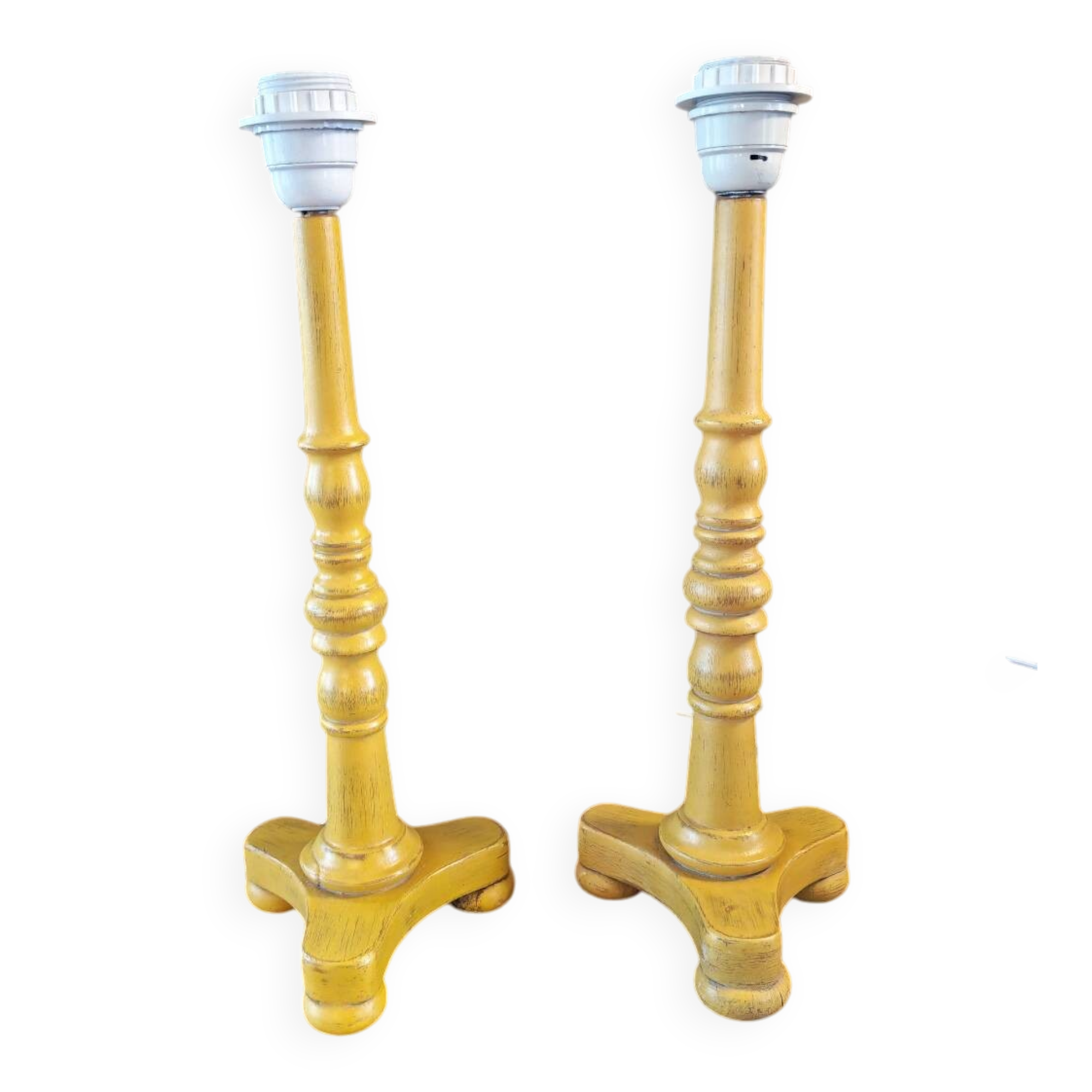 Paire de pieds de lampe bois tourné vintage.