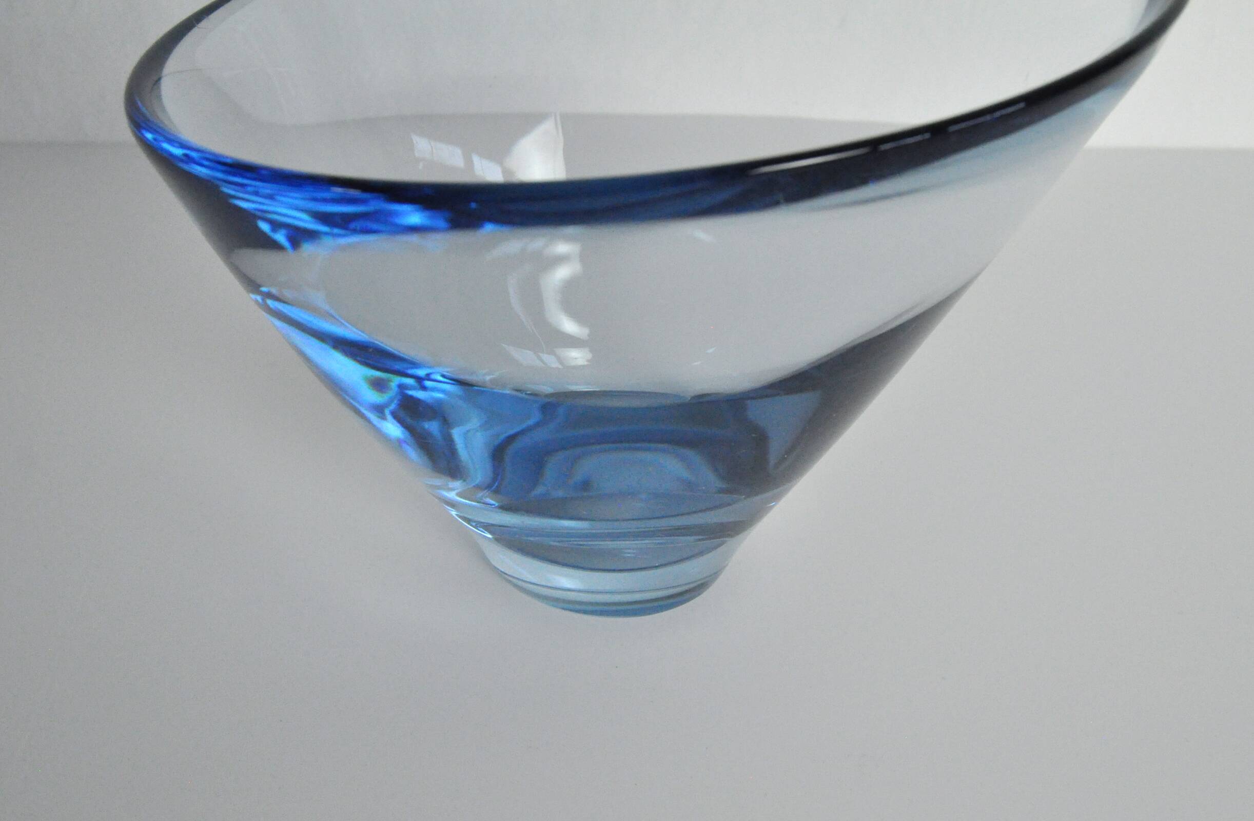 Hand blown Aqua blue glass bowl by Per Lütken for Holmegaard