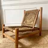 Fauteuil bas en bois et corde années 50