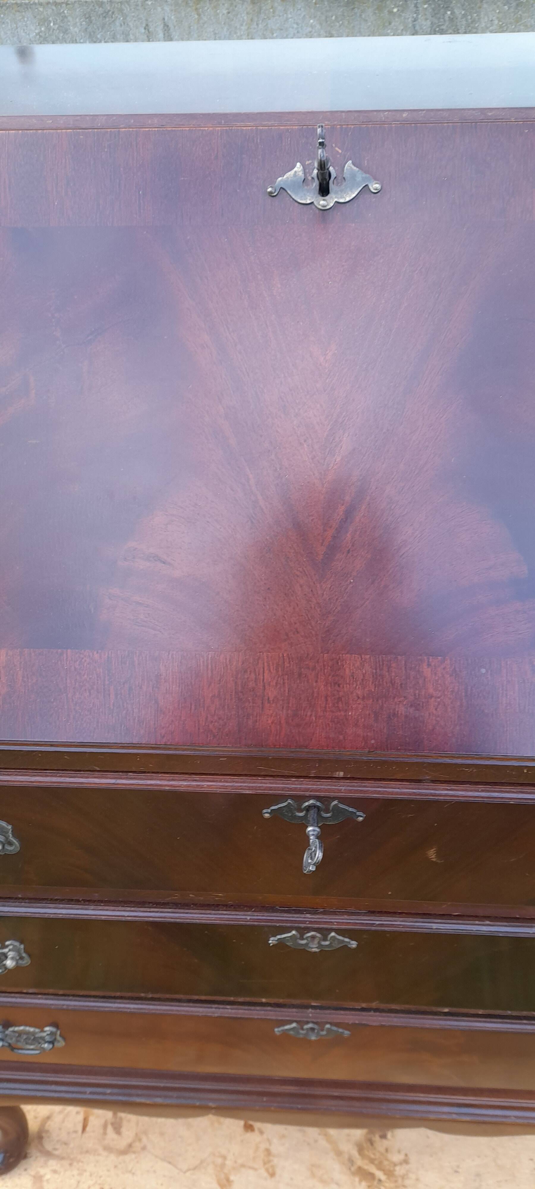 Mahogany-stained beech writing desk with keys H 106 cm