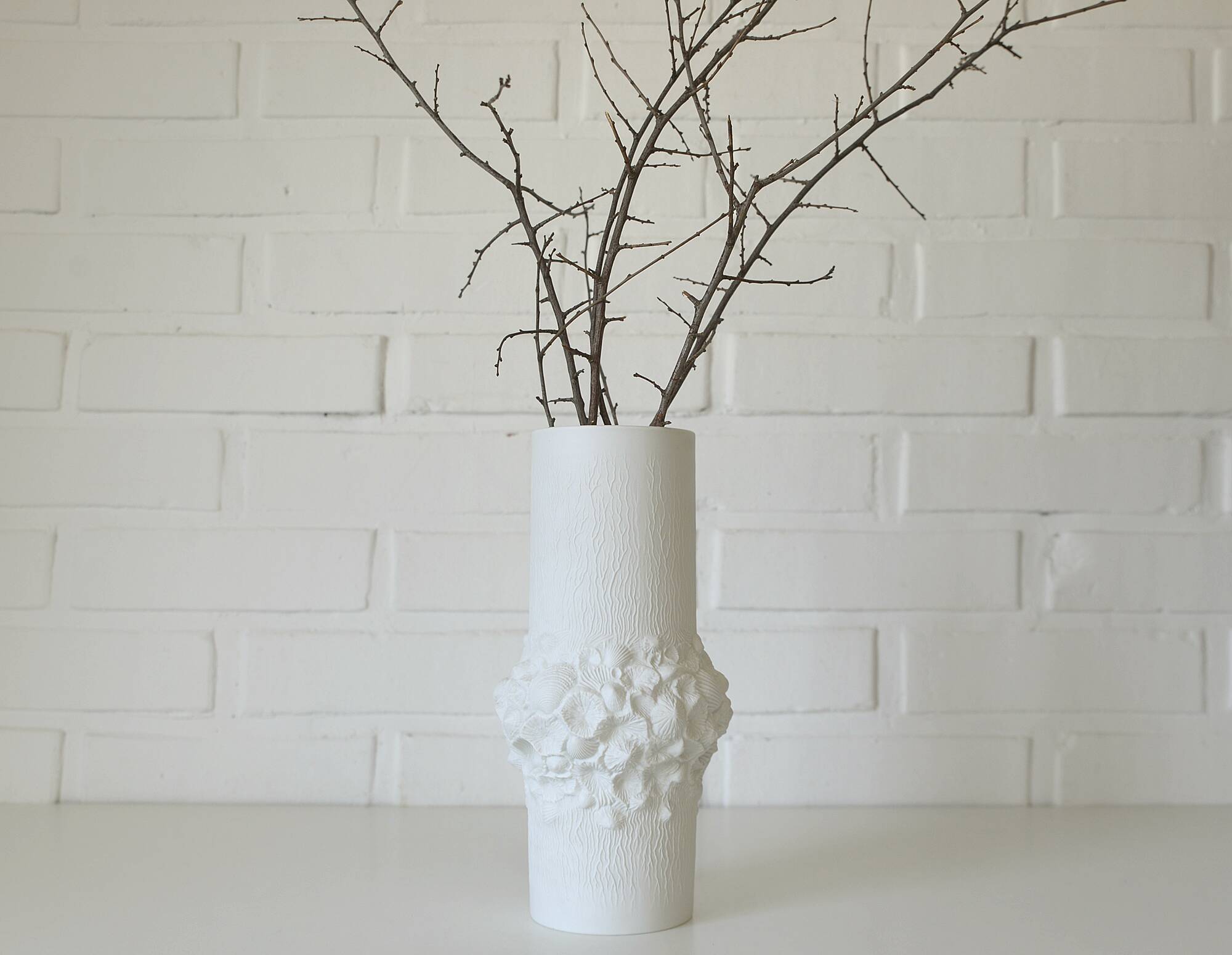 Vintage white porcelain floor vase for pampas grass Kaiser Germany 1960's